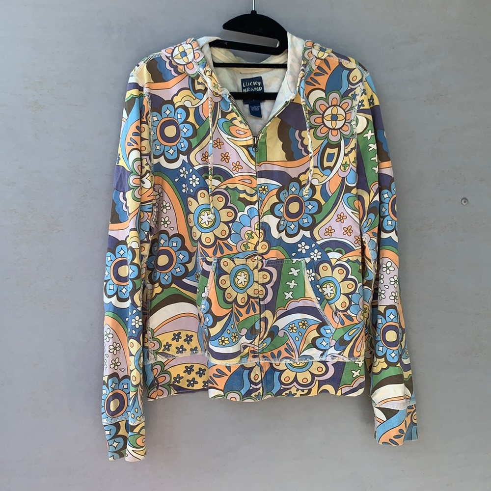 Lucky Brand 70s Print 100% Cotton Zip-Up Hoodie